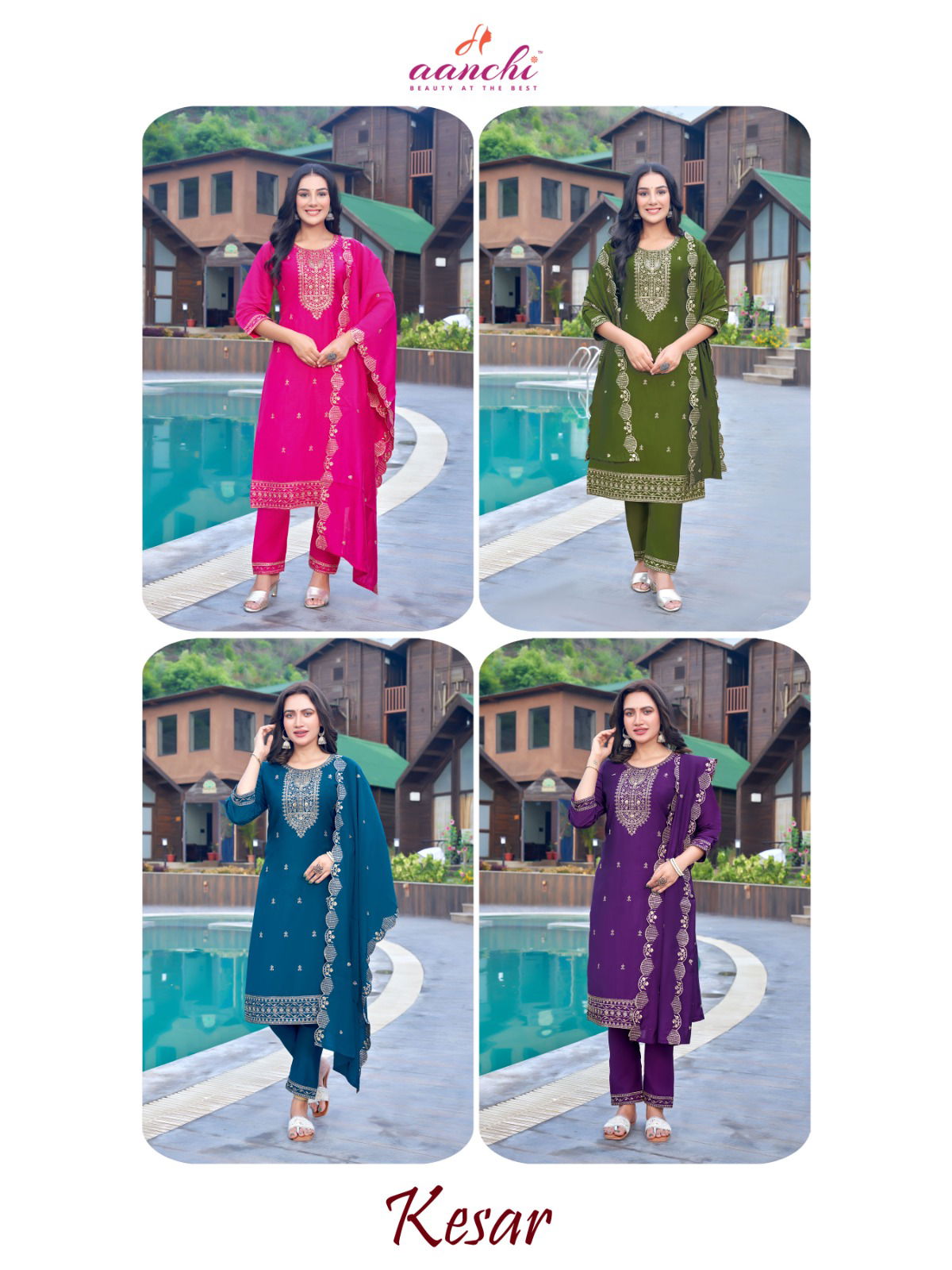 Kesar By Aanchi Roman Silk Embroidery Kurti With Bottom Dupatta Wholesale Shop In Surat
